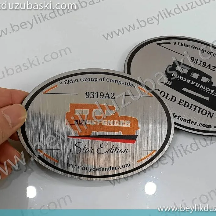 özel kesim metal, baskılı oval yada özel kesimli ürün, metal üzerine UV baskı, lazer ile metal markalama ve kazıma, metal görünümlü ürün kesim ve basımı