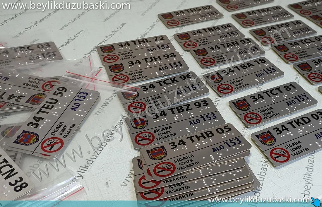 körler alfabesi, baskı, taksi için, kabartma, yazı baskılı, metal plakalar, üretimi yapılmaktadır, acil üretim yapılır, aynı gün kargo yapılır, Braille alfabe, baskı, üretim