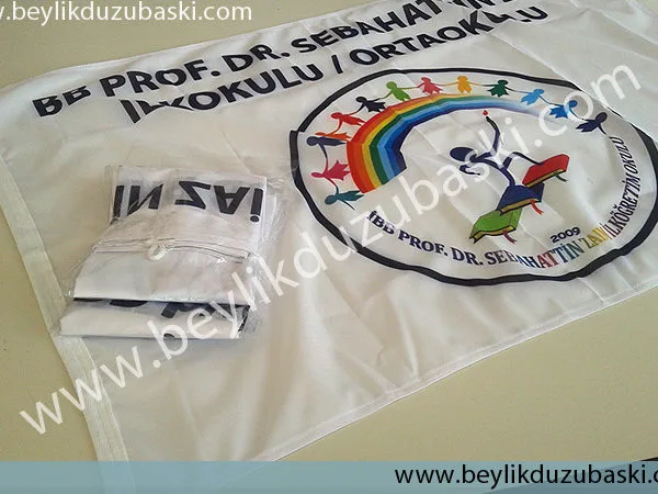 Direk için bayrak baskısı, Gönder direği baskısı, Okul için yapılan direk bayrağı baskısı, Saten kumaş bayrak baskısı, 50x70 bayrak baskısı, 70x100 bayrak baskısı,