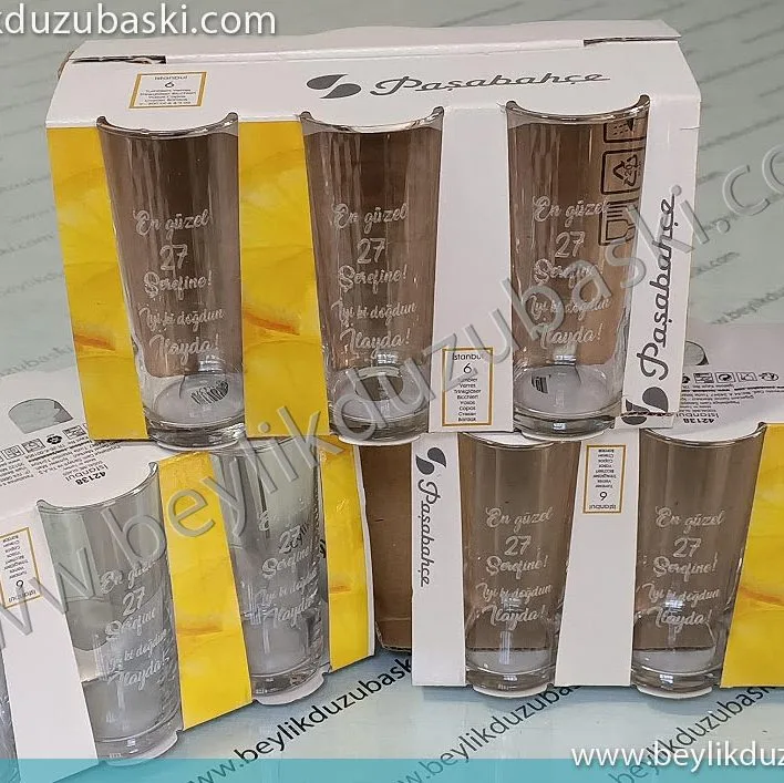 Cam bardak üzerine baskı, rakı bardağına baskı, acail bardak baskısı yapılmaktadır