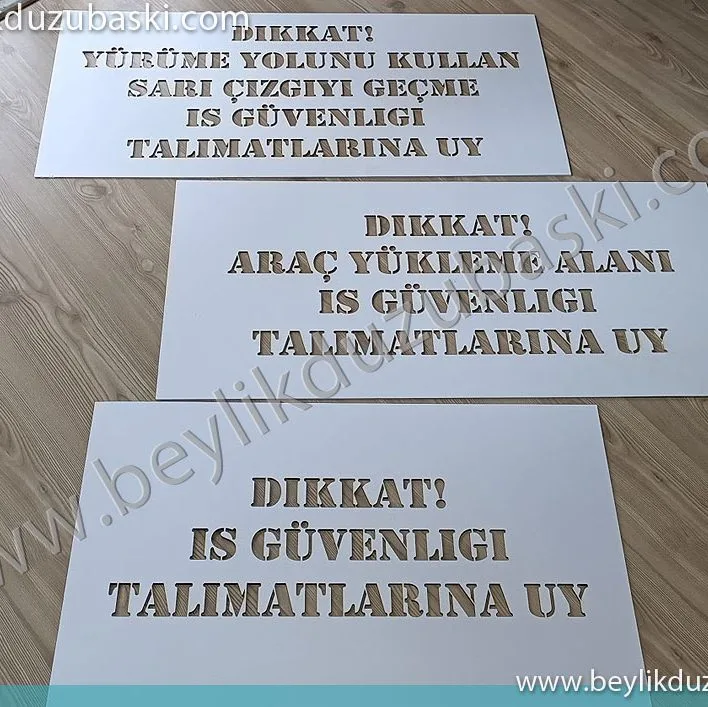 boyama şablonu, yer için boyama kesimi, şablon kesimi, kaliteli boyama tabelası, şablon kesimi, harf ve plastik şablon kesimleri, lazer ile özel tasarımlı yer şablon kesimi