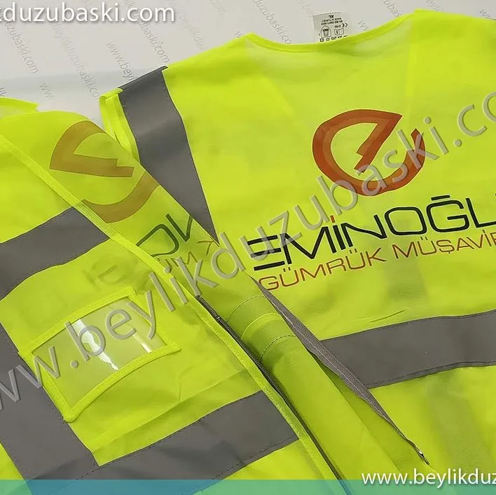inşaat yeleği, baskılı inşaat yeleği, acil yelek baskısı yapılır, yelek ve baskı dahl, aynı gün kargo gönderim yapılır, Eminoğlu gümrük müşavirliği için, baskılı yelek