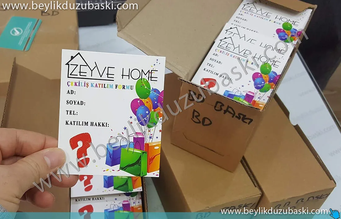 zeyve home için yapılan, kalın çekiliş ve katılım formu, acil matbaa baskıları, ebat ve adetlere göre fiyat alınız, beylikdüzü matbaa baskıları