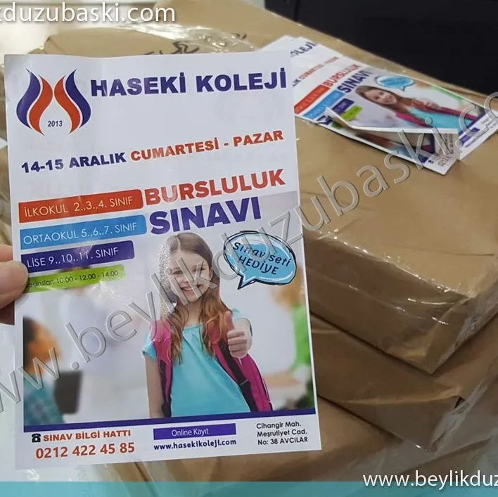 kolej için yapılan, tanıtım el ilanı, afiş baskısı, matbaa baskısı örneği, A5 ebadında tanıtım broşürü
