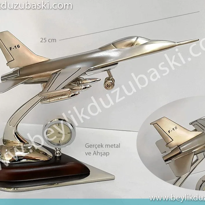 masa üstü, uçak figürü, metal ve ahşap, masa saati, hediye masa seti, isim baskılı, uçak hediyelik