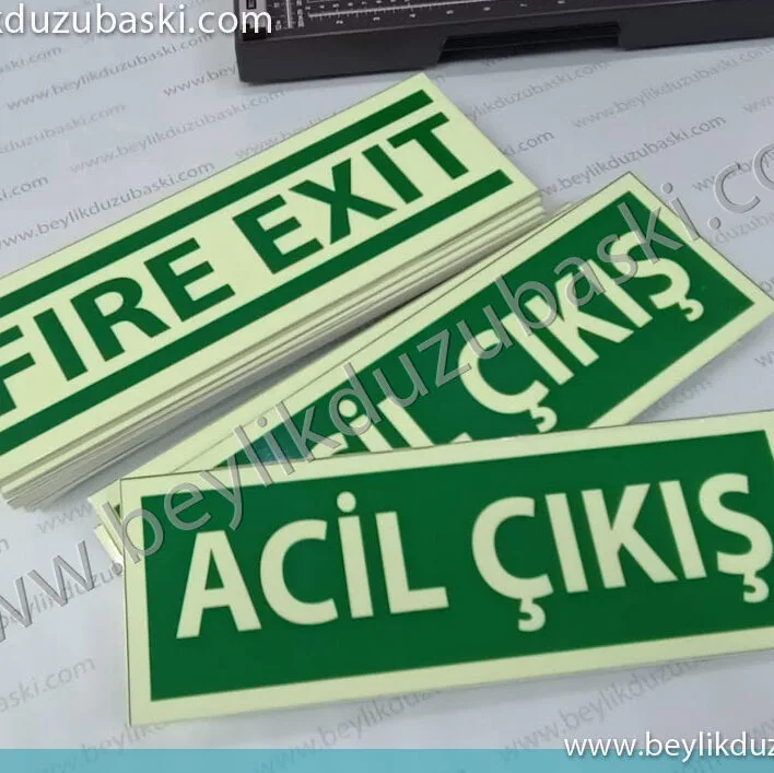 Fosforlu Tabela, Uyarı tabelası, acil çıkış tabelası, gece ışık saçan tabela, üretim, imalat