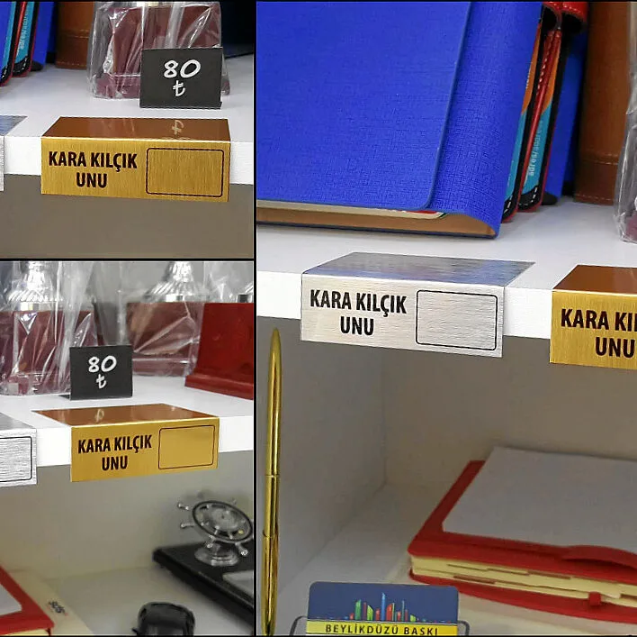 raf etiketi, raf için, açıklama ürün etiketi, metal mdf 18 mm, ahşap raf üzerine, alan etiketi