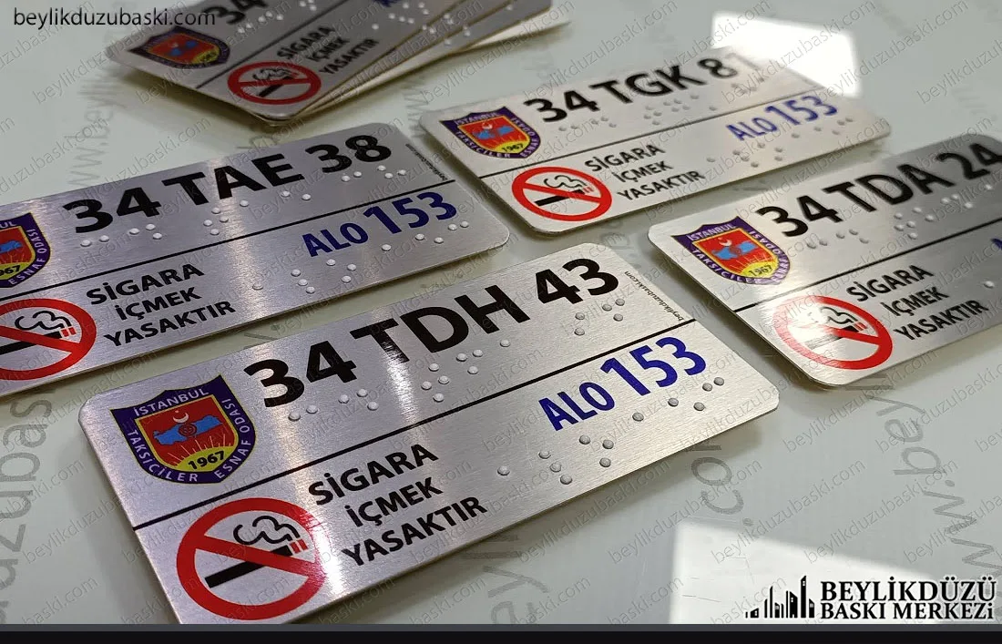 taksi için, körler alfabesi, taksi plakası, araç bilgi plakaları, görme engelliler icin, bilgi levhası