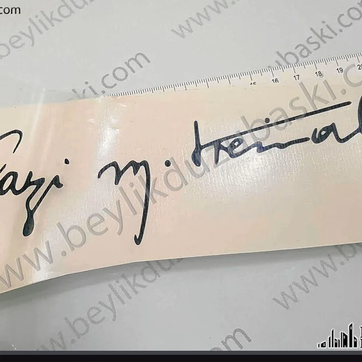 Atatürk sticker, Gazi Mustafa Kemal imza, araç için etiket, istenilen renk, adet ve tasarımda, araba etiketi yapılır, tasarım desteği verilir, transfer bandı, detaylı kaliteli kesim