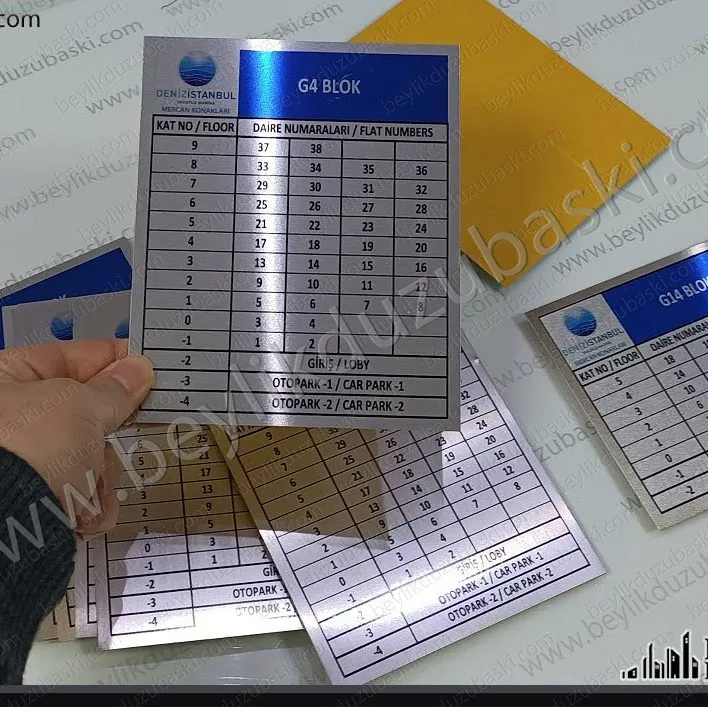asansör için, metal plaka, asansöre dayanıklı kat planı, çizilmeye, silinmeye dayanıklı, asansör içi, metal kat planı, üretimi, alüminyum plaka baskı