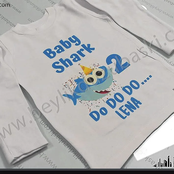 çocuk tshirt baskı, baby shark, bebek t-shirt, kaliteli baskı, ürün müşteri getirir, gün içinde basılır, hızlı baskıda bekle al desteklenir, adede göre fiyatlar değişir