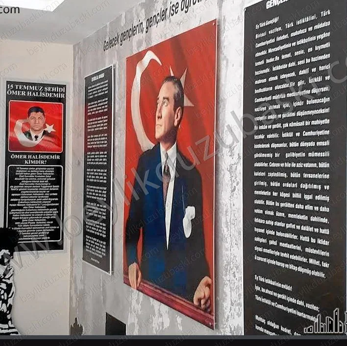 okul için atatürk köşesi baskıları, tasarım dahil, uygulama dahil ürünler, 5 mm plastik ucuz malzemeden, atatürk köşesi, 1 günde üretimi mümkün, ister kargo ister montaj, dijital baskı merkezi