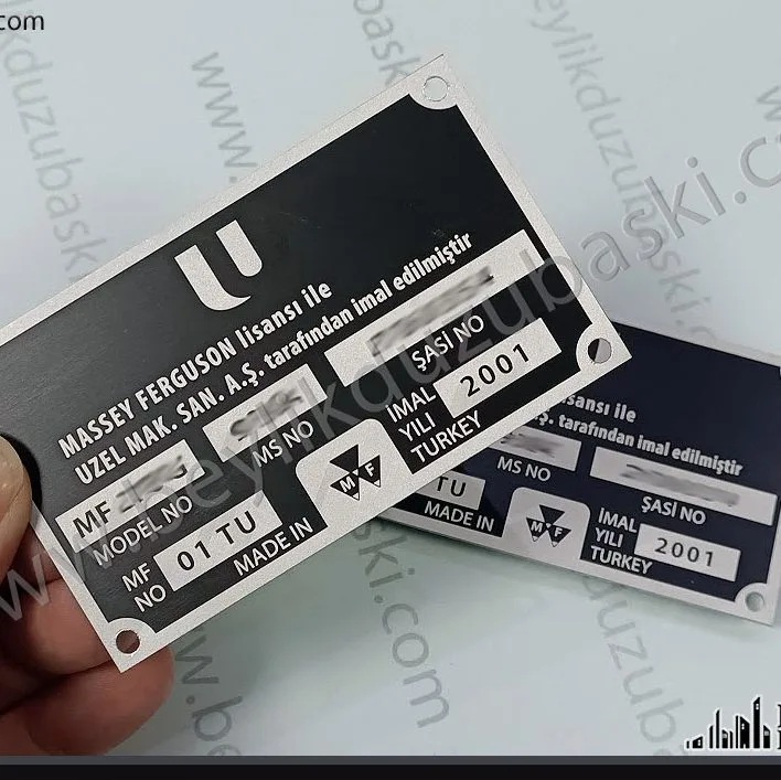 uzel, massey ferguson, traktör şase numarası, dış mekan dayanıklı, lazer ile işlemeli, kaliteli ürün, metal plaka, araç şase numarası, baskılı metal plaka
