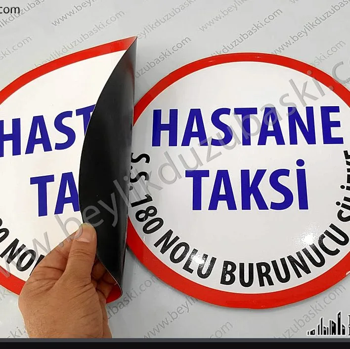 yuvarlak magnet, araç kapısına, araç için mıknatıs etiket hastane taksi, baskılı etiket, sökülüp takılan etiket, magnet mıknatıs folyo
