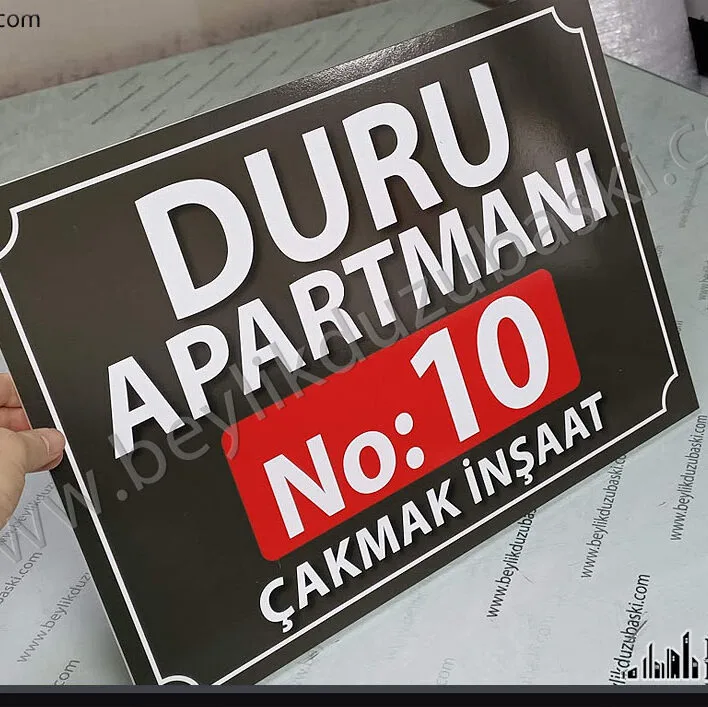 apartman tabelası, inşaatı biten bina için, ucuz tabela, uygun fiyatlı, bina dış kapı tabelası, hızlı üretim, aynı gün gönderim, bekle al destekler, tasarım desteği vardır