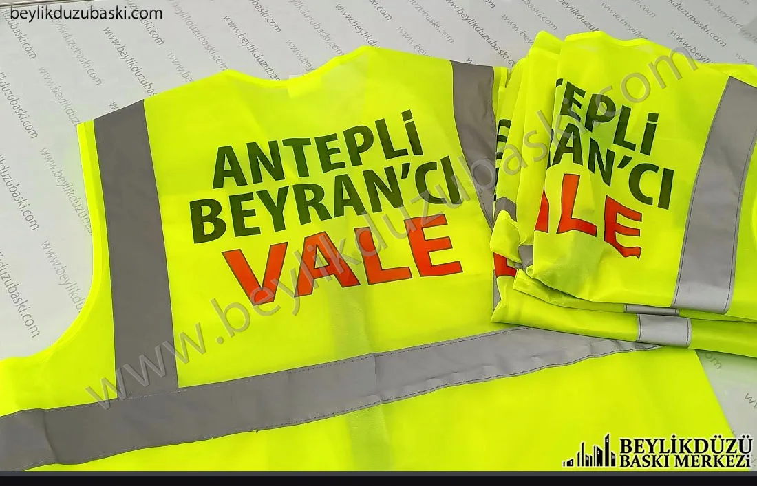 Vale yelek, baskılı fosforlu, reflektörlü, iş yeleği, vale için yelek baskıları, aynı gün gönderim, tasarım desteği verilir