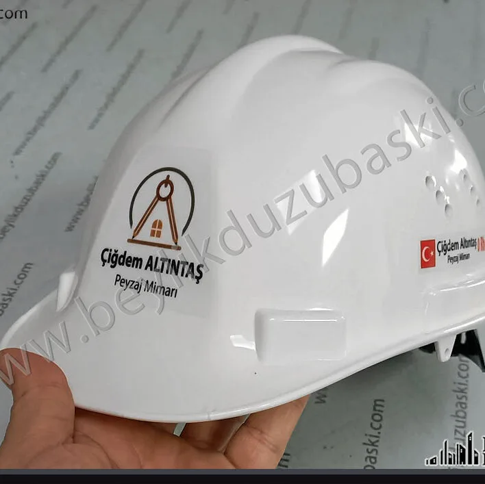 baskılı baret, 1 adet baret dahi yapılmaktadır, önüne logo, yan yüzeylere, isim bayrak ve kan grubu yazılır, adetli ürünler için fiyat alınız