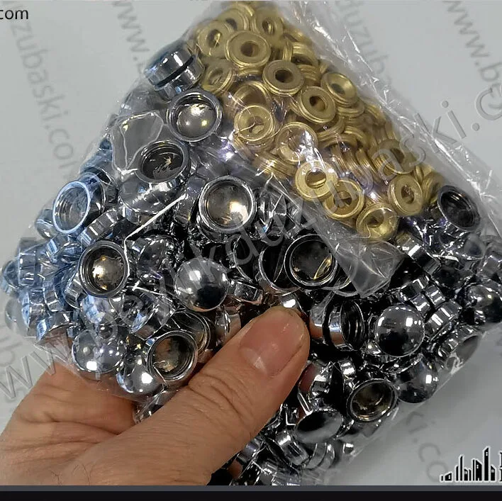 Dekoratif vida başlığı, adetli alımlar içindir, 15mm çap krom başlık, iç geçme halkalı, dekoratif krom başlık