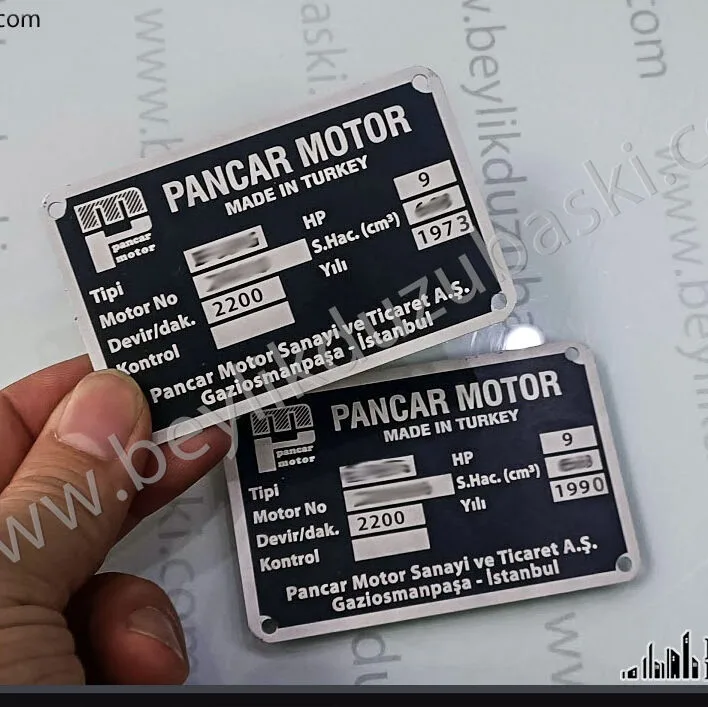 pancar motor etiketi, tekne için etiket, deniz tekne motor etiketi, balıkçı teknesi etiketi, liman bağlama metal etiket, yıpranmaz, suya sıcağa dayanıklı metal motor etiket, şasi etiketi baskı