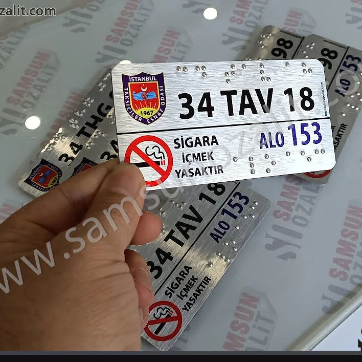 taksi için kabatma metal plaka, ticari taksi, yönetmeliğe uygun, ama plaka baskısı, kabartma elle okunan yazı, taksi için körler alfabesi baskılı, taksi plakası, aynı gün gönderim