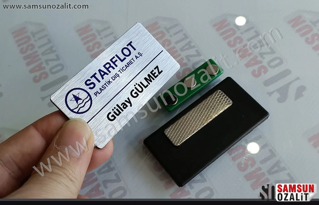 collar name tag, personnel name tag, magnetic name tag, employee collar name tag, personnel collar name tag, logo and name printed product, 3 magnets, strong magnet, collar name tag