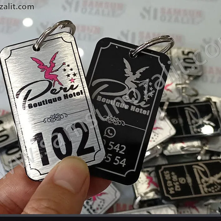 hotel keychain, same day shipping, design support, permanent printing with laser, hotel keychain, quality hotel keychain, boutique hotel keychain, metal and plastic product shape