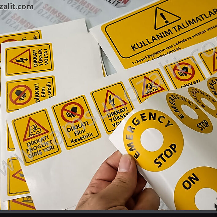 Machine labels, label printing on the machine, warning label printing, warning label printing on the machine produced, design support is provided, same day shipping.