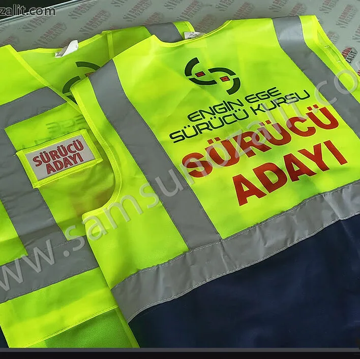 driver candidate vest, reflective vest, driving school vest, work vest, construction site vest, construction vest printing, price including vest printing, fast production, design support, logo printing