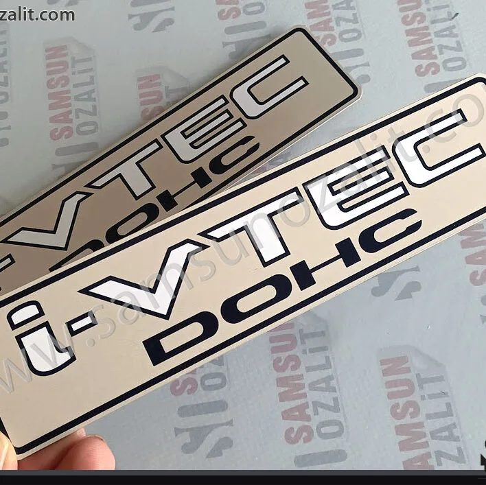 i-vtec dohc honda engine label, logo placed on the vehicle engine cover, made close to the original size and colors, get the price according to the quantity and size, quality printing metal, same day shipping, vehicle metal parts, label parts, defense label printing, advertising, printing center, high-fidelity label production