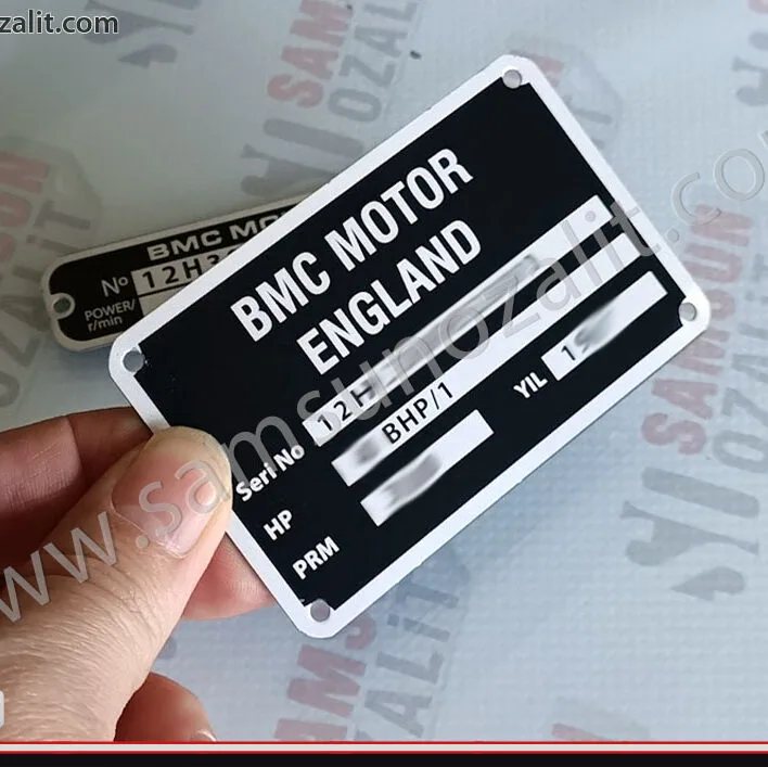 BMC motor etiket, BMC motor şasi etiketi, aslına uygun, kaliteli, alüminyum, paslanmaz etiket, dış mekan dayanıklı, lazer ile baskı, kaliteli ürün