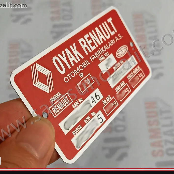 renault motor etiketi, oyak renault etiket, motor şasi etiketi, kırmızı metal etiket, dış mekan dayanıklı ürün, hızlı üretim aynı gün kargo, Brodway motor etiketi, toros motor şasi etiketi, tasarım desteği, aslına uygun, silinmiş yıpranmış etiketlerin yerine aslına uygun revize motor etiketi üretimi