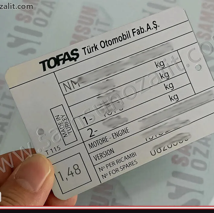 tofaş motor etiketi, doğan SLX motor etiketi, doğan, şahin, motor etiket baskısı, okunmayan etiketler için motor etiket baskısı, paslanmaz alüminyum motor etiketi üretimi