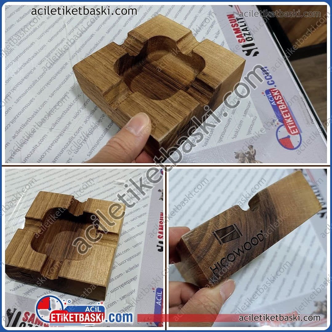 Ahşap Kül Tablası Üzeri Lazer Kazıma Baskı – Kalıcı ve Dekoratif İşleme