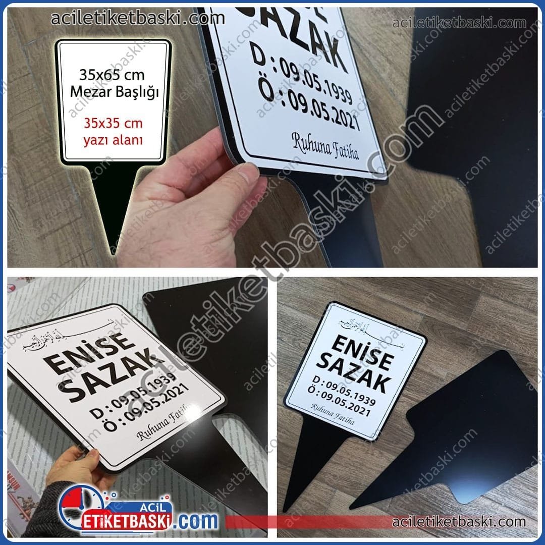 Geçici Mezar Başlığı – Kompozit Metal Dayanıklı Baskılı Mezar Taşı (35x65cm)