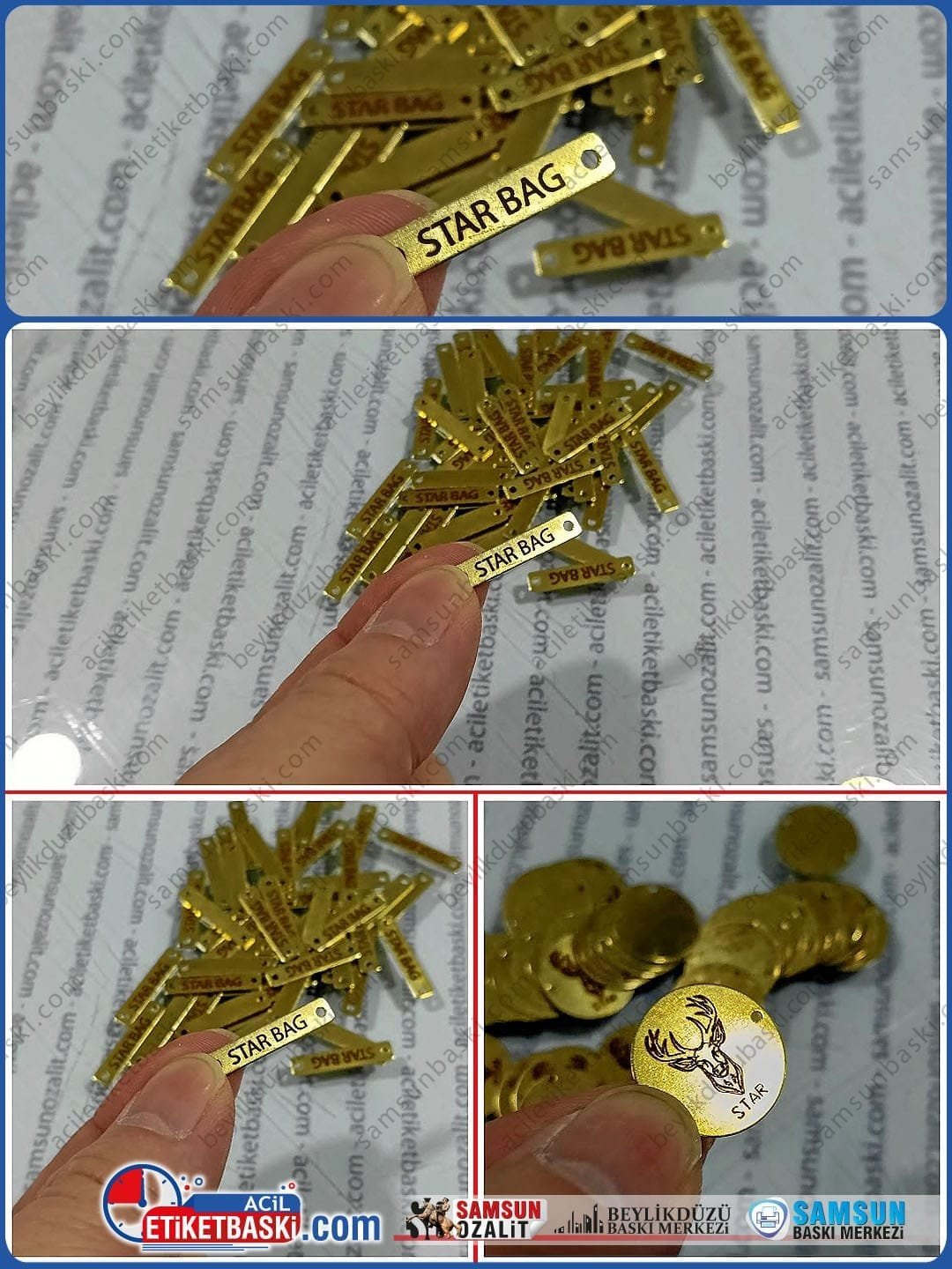 Gerçek Pirinç Metal Etiket | 50 Adet & Katları | Baskı Dahil Birim Fiyat | Kalın, Natürel, Paslanmaz