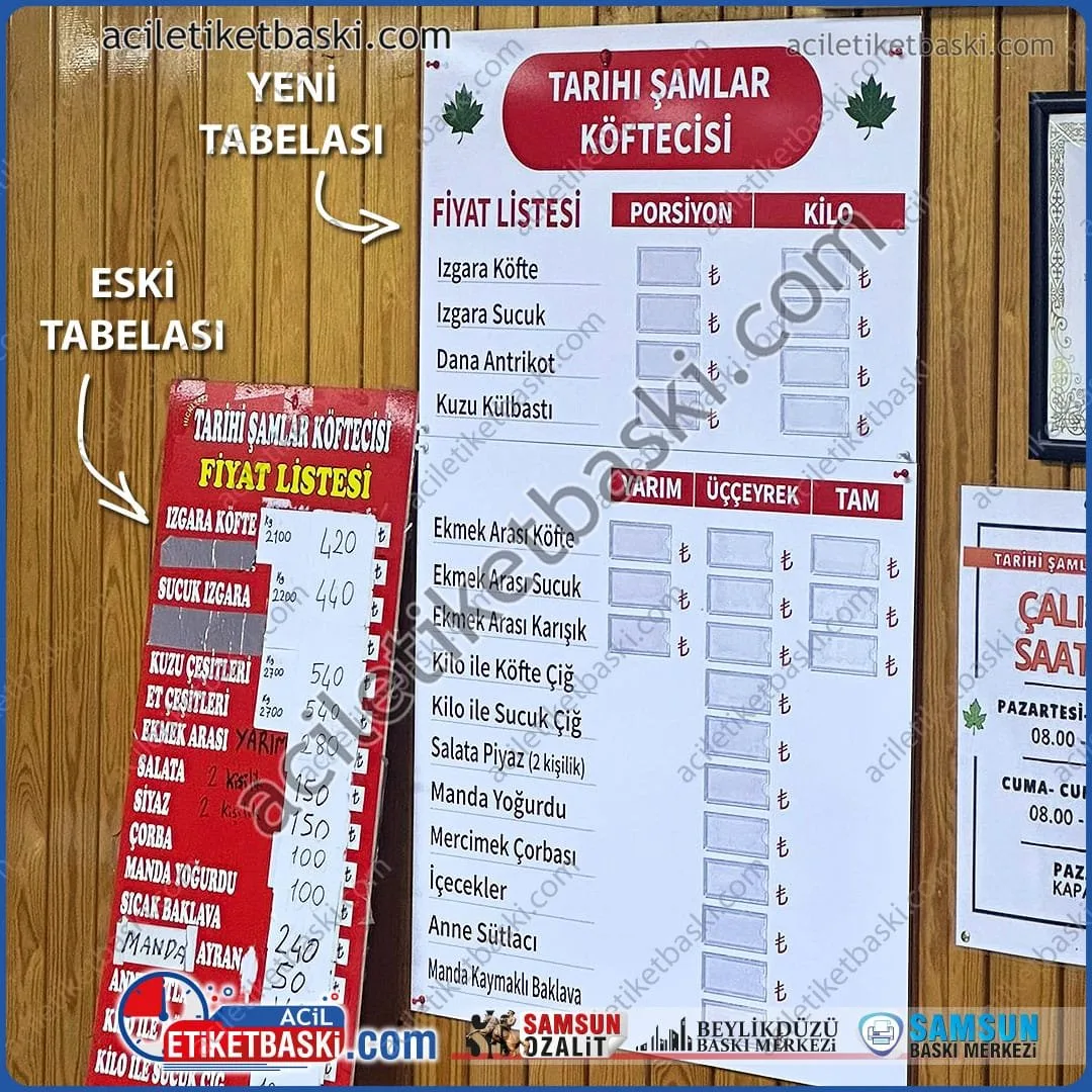 100x60 cm Cepli ve İçeriği Değişebilen Restoran Fiyat Listesi Duvar Tabelası