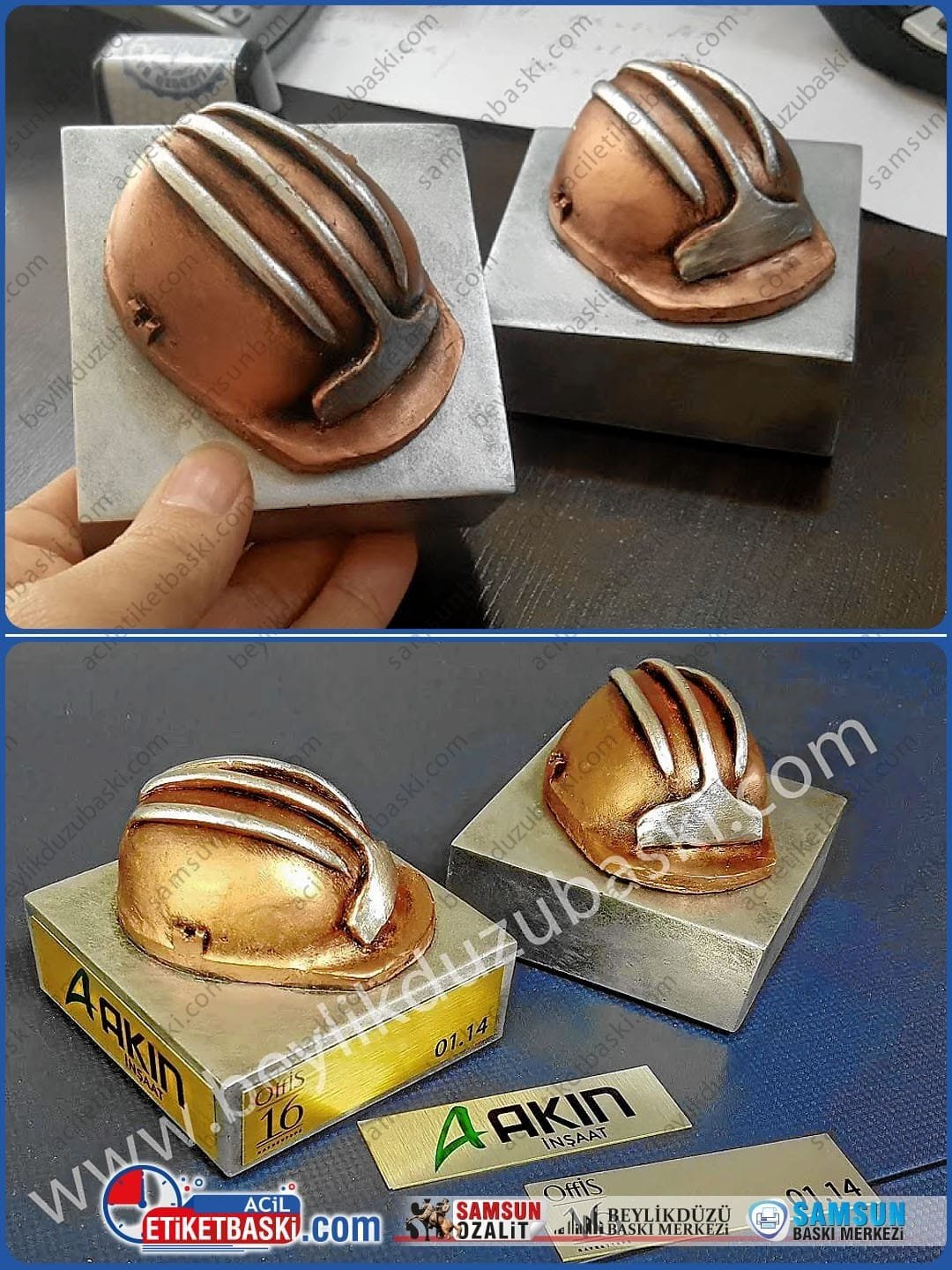 Kişiye Özel İsim ve Logo Baskılı Baret Temalı Masa Üzeri Figür Biblo