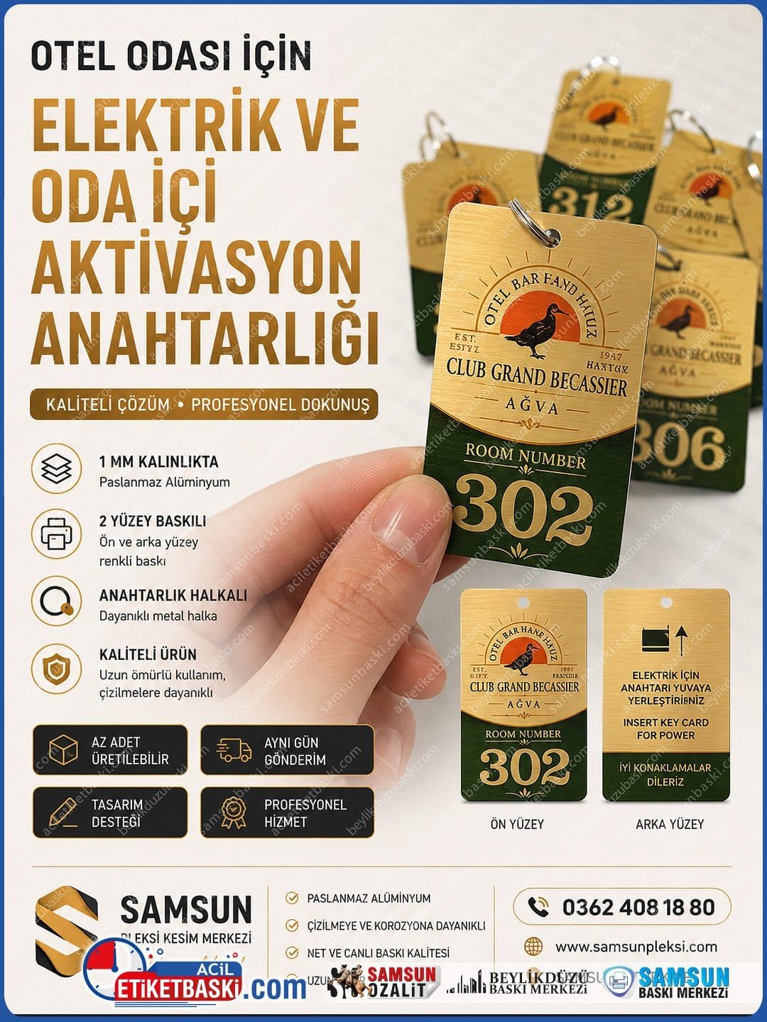 1mm Paslanmaz Alüminyum Otel Odası Elektrik Aktivasyon Anahtarlığı
