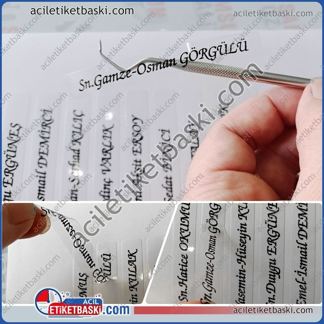 Şeffaf Davetiye Zarf Etiketi | Konuk Listesi İsim Baskılı Şeffaf Sticker