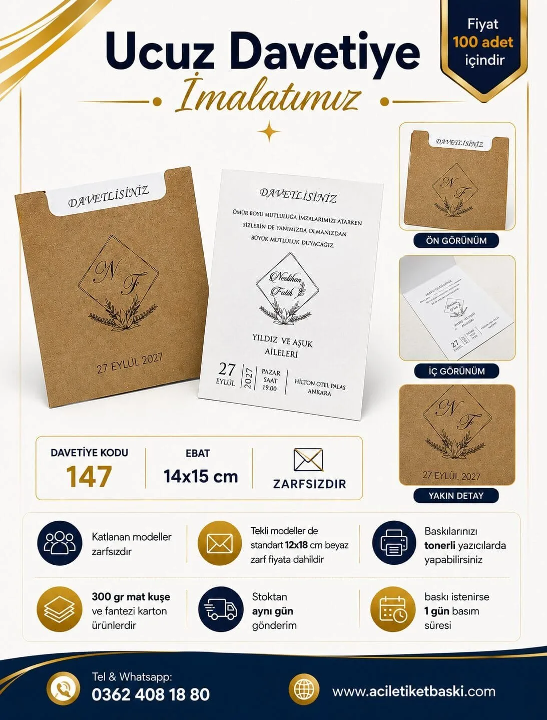 147 Nolu Davetiye Kraft Kendinden Zarfli Model
