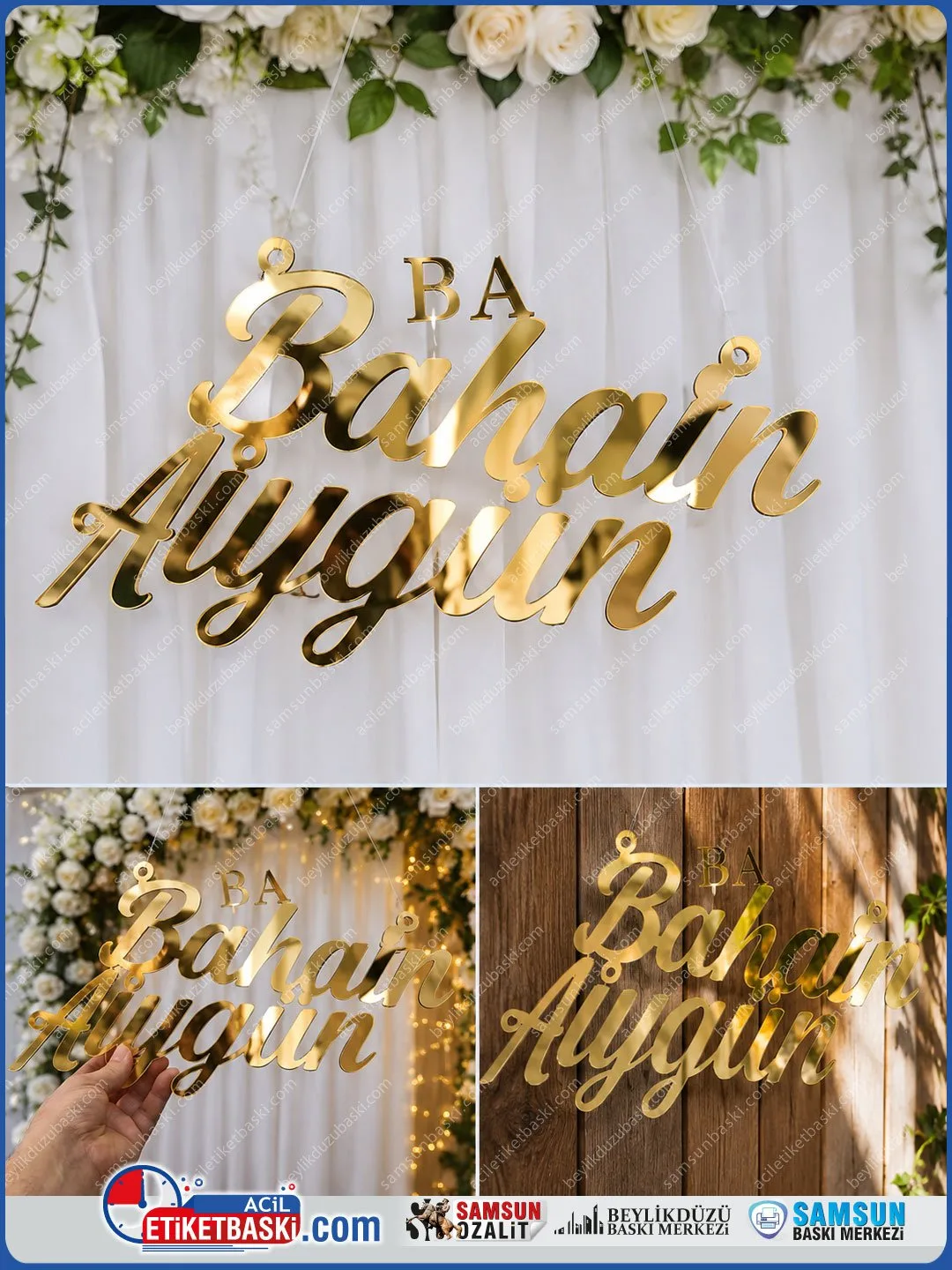 Altın Pleksi Düğün Nişan Kına İsim Yazılı Tabela