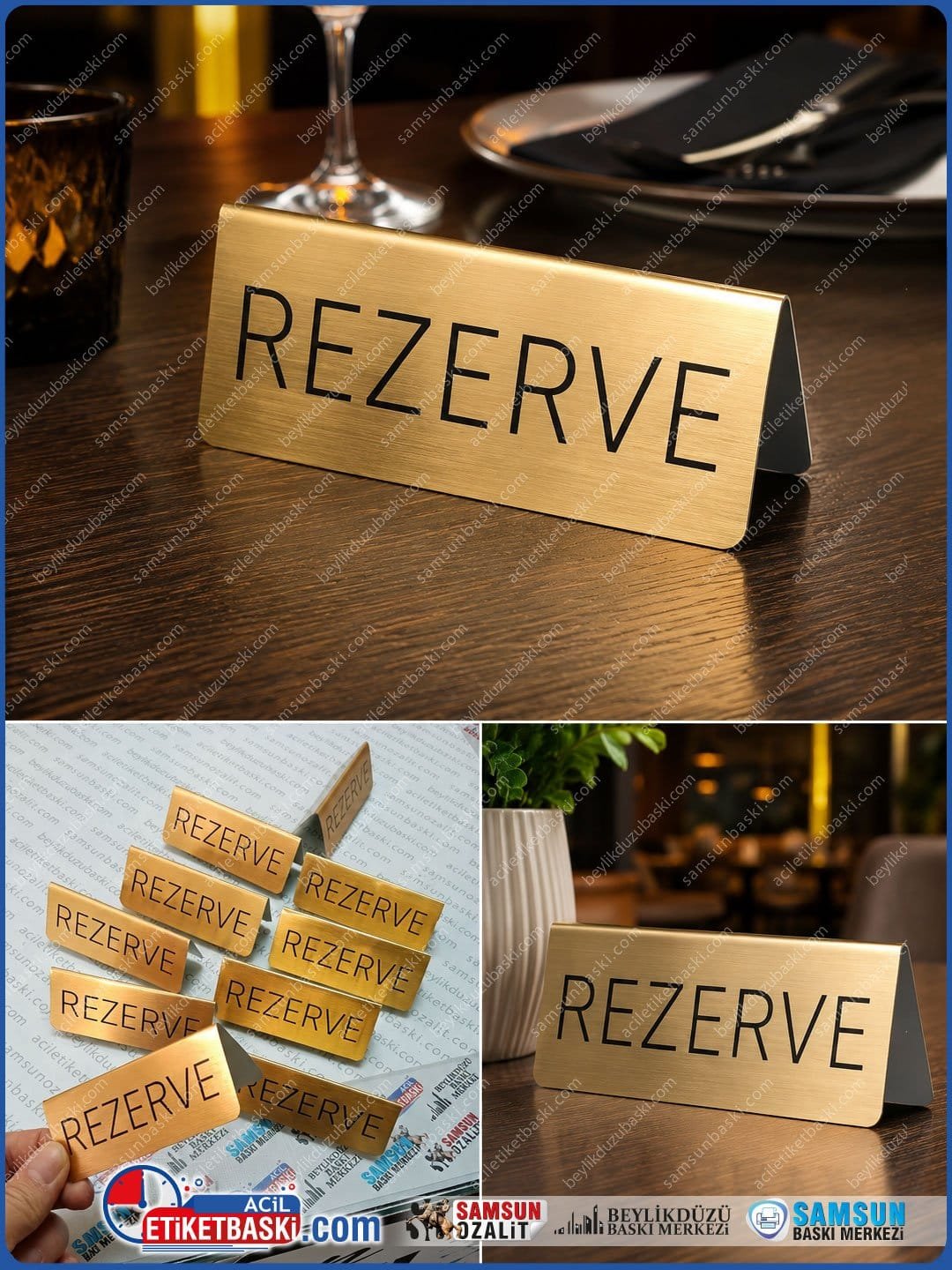 Masa Uzeri Paslanmaz Aluminyum Ucgen Rezerve Tabelasi