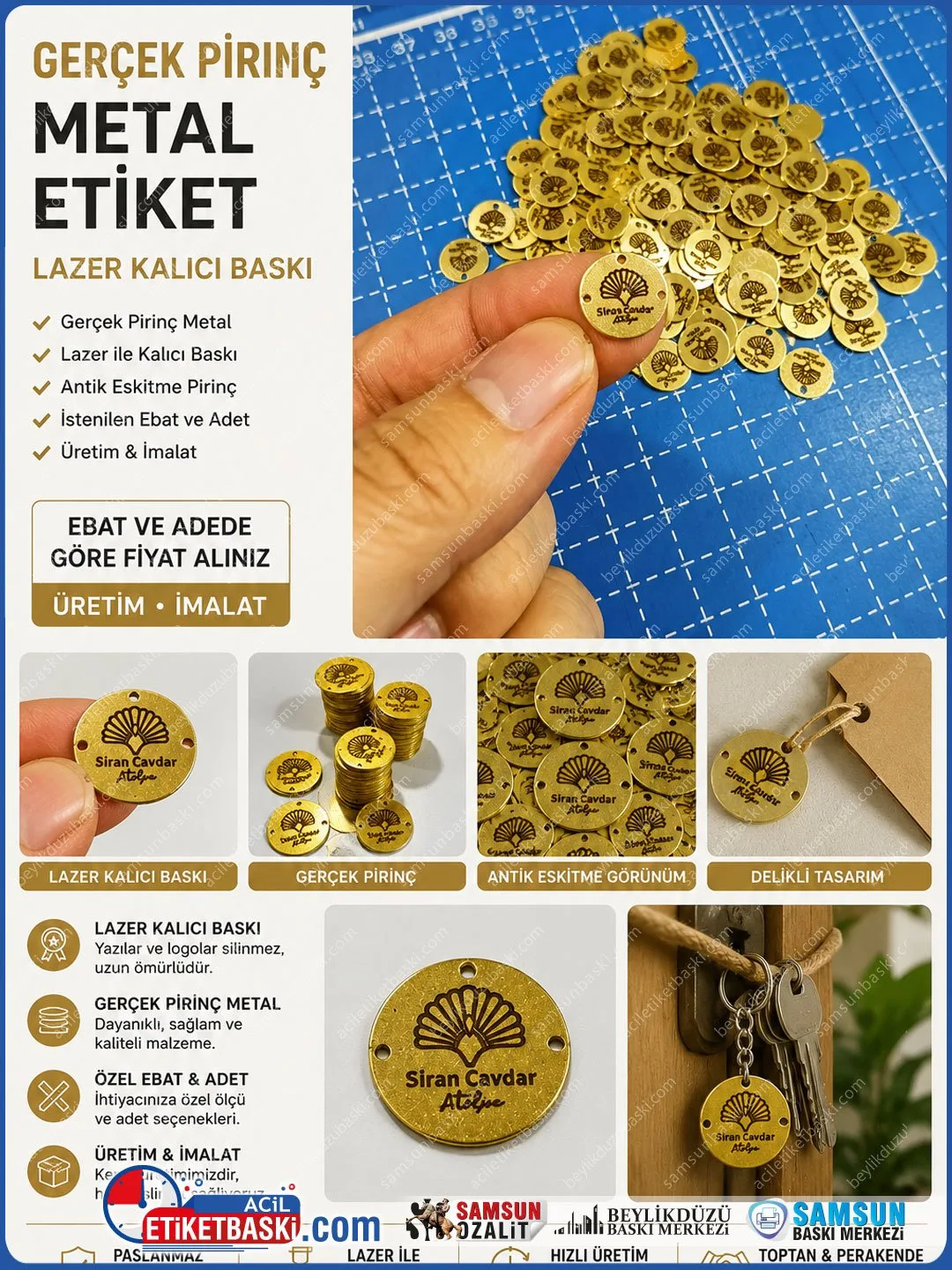 Antik Eskitme Gerçek Pirinç Metal Lazer Baskılı Plaka