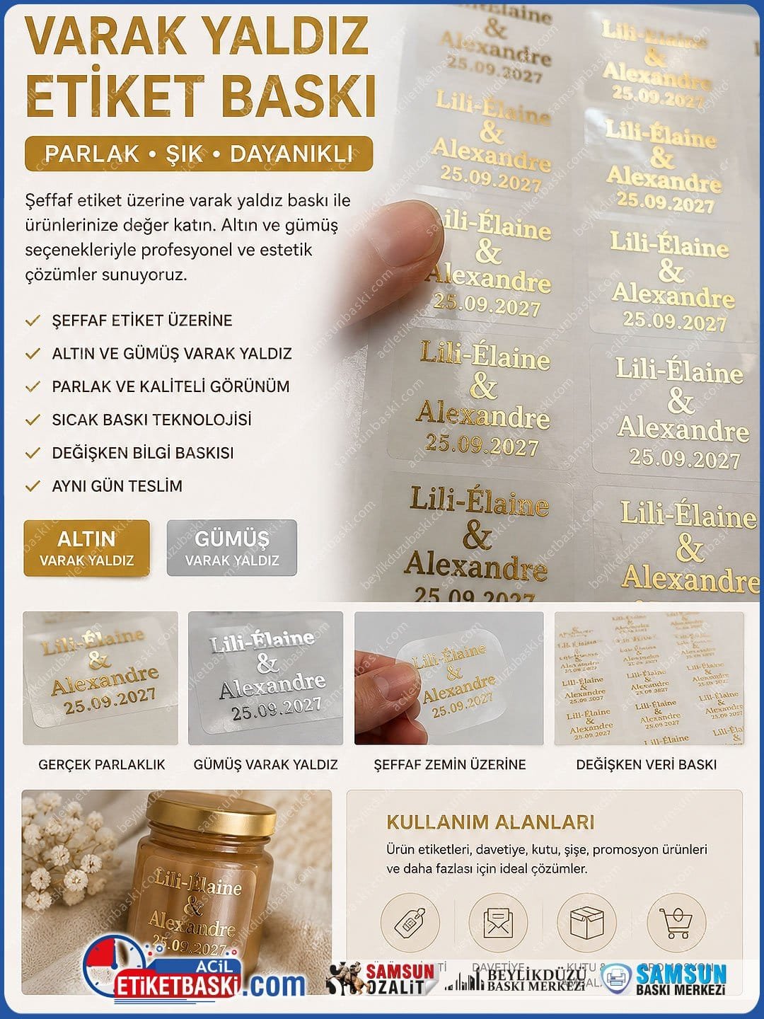 Şeffaf Etiket Üzerine Altın ve Gümüş Sıcak Varak Yaldız Baskı