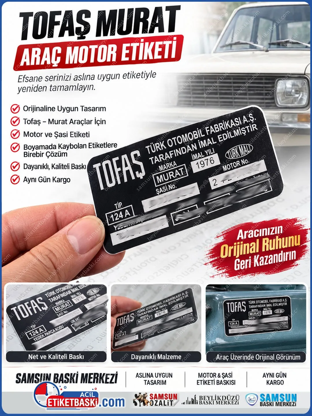 Tofaş Murat Motor ve Şase Etiket Seti (Aslına Uygun Yenileme)